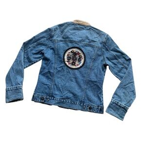 Vintage Roxy Blue Denim Jean Jacket Moto Embroidered Long Sleeve Snap M